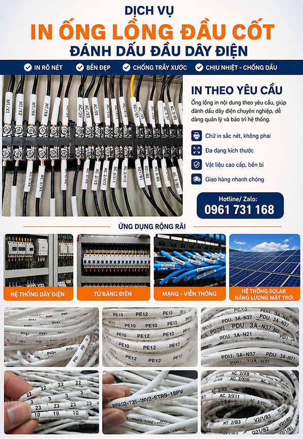 Dịch vụ in ống lồng đầu cốt, ống ghen co nhiệt giá rẻ lấy ngay – sắc nét, bền bỉ, chuyên nghiệp
